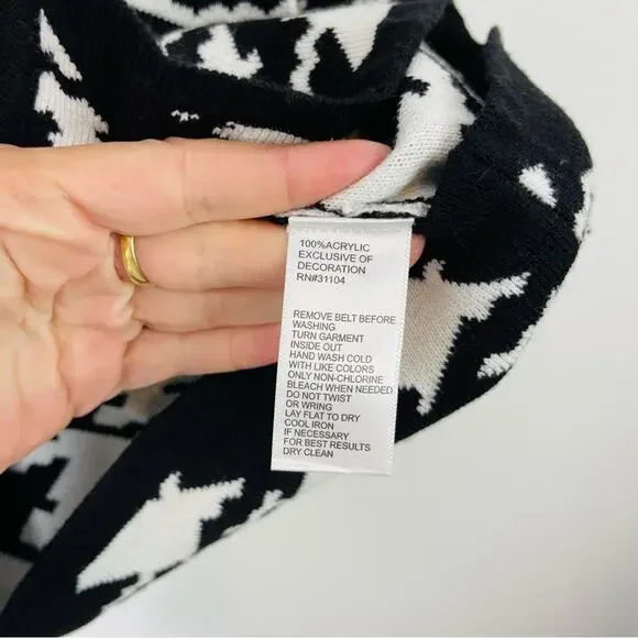 Madison black white houndstooth knit button preppy cardigan sweater medium - Picture 5 of 7